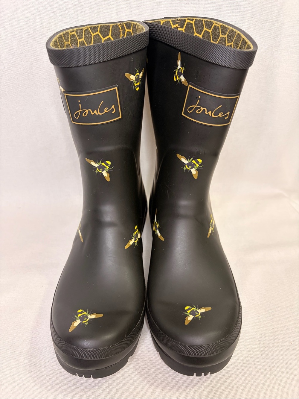 Joules Women’s 7 7W Molly Welly Waterproof Wellington Rain Boots, GOLD Bees EUC